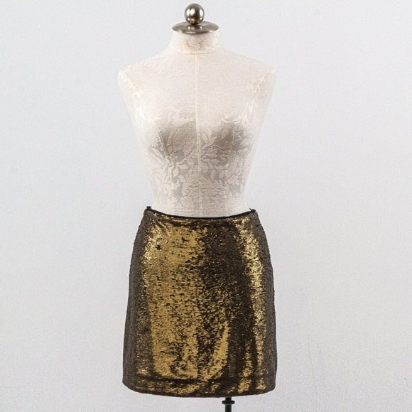 Massimo Dutti M Sequin Mini Skirt Gold Metallic - Picture 2 of 8